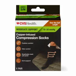 Cvs, Copper-Infused Compression Socks, Moderate Support 15-20mmhg, Unisex S/m, Black