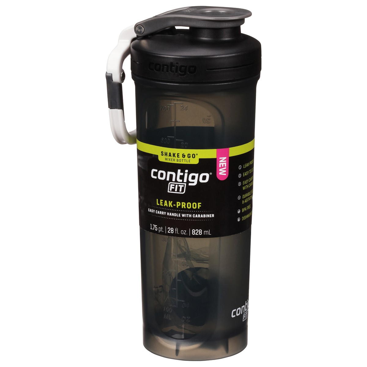 slide 5 of 9, Contigo Shake & Go Fit Snap-Lid Sake Mixer Bottle with Carabiner, 1 ct