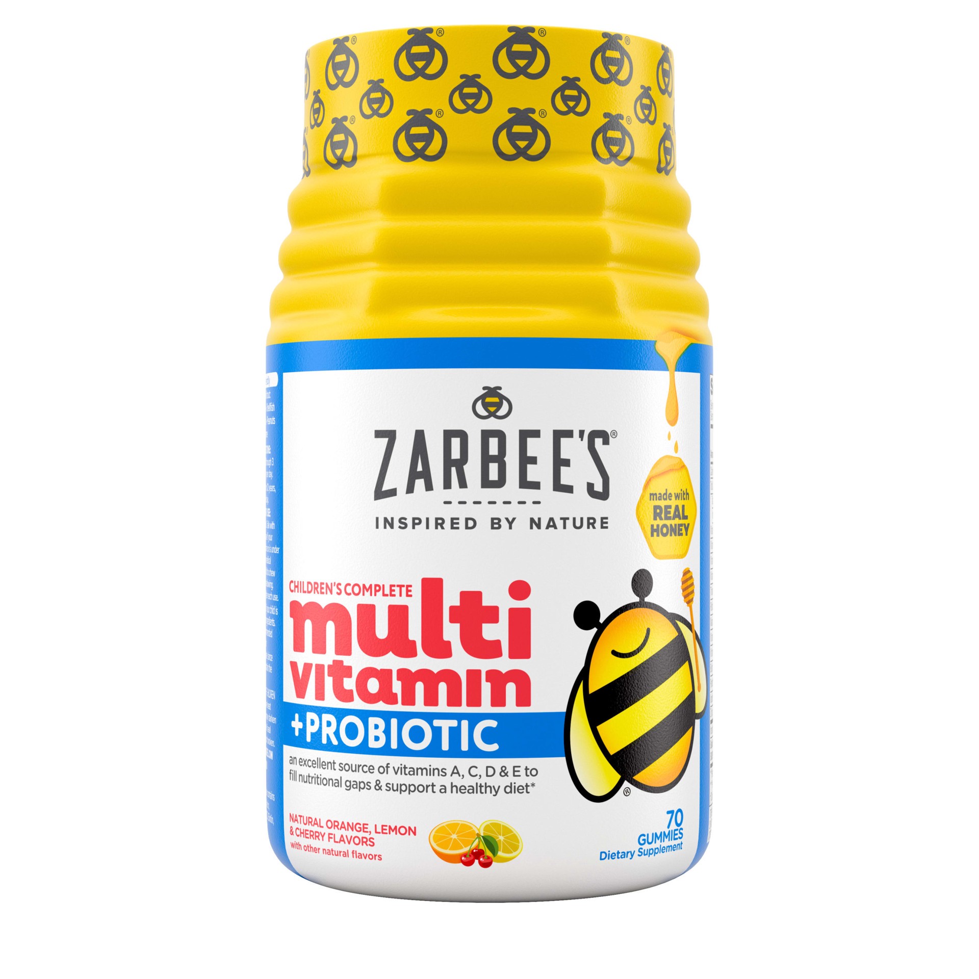 slide 1 of 5, Zarbee's Naturals Kid's Complete Multivitamin + Probiotic Gummies with Vitamins A B C D E & zinc for Digestive Health Easy To Chew Kids Daily Multivitamin Gummies Natural Fruit 70 Count, 70 ct