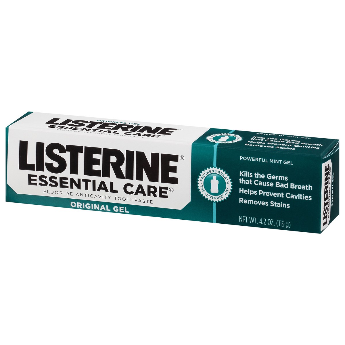 slide 8 of 9, Listerine Essential Care Original Gel Fluoride Toothpaste, Oral Care Toothpaste Prevents Bad Breath and Dental Cavities, Powerful Mint Flavor for Fresh Oral Hygiene, 4.2 oz, 4.2 oz