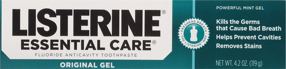 slide 9 of 9, Listerine Essential Care Original Gel Fluoride Toothpaste, Oral Care Toothpaste Prevents Bad Breath and Dental Cavities, Powerful Mint Flavor for Fresh Oral Hygiene, 4.2 oz, 4.2 oz