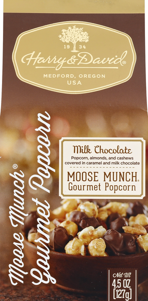 slide 1 of 1, Hershey's Harry & David Moose Munch Milk Chocolate Gourmet Popcorn, 4.5 oz