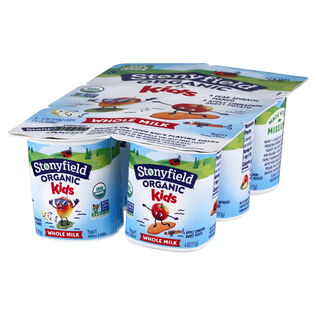 slide 3 of 10, Stonyfield Organic Kids Pear Spinach Mango & Apple Cinnamon Sweet Potato Whole Milk Yogurt Variety Pack 6-4 Oz. Cups, 1.5 lb