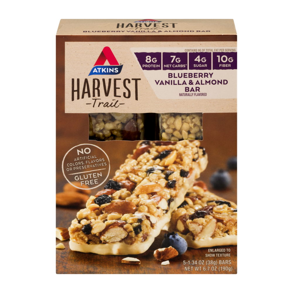 slide 1 of 1, Atkins Harvest Trail Bars, Blueberry Vanilla & Almond, 5 ct