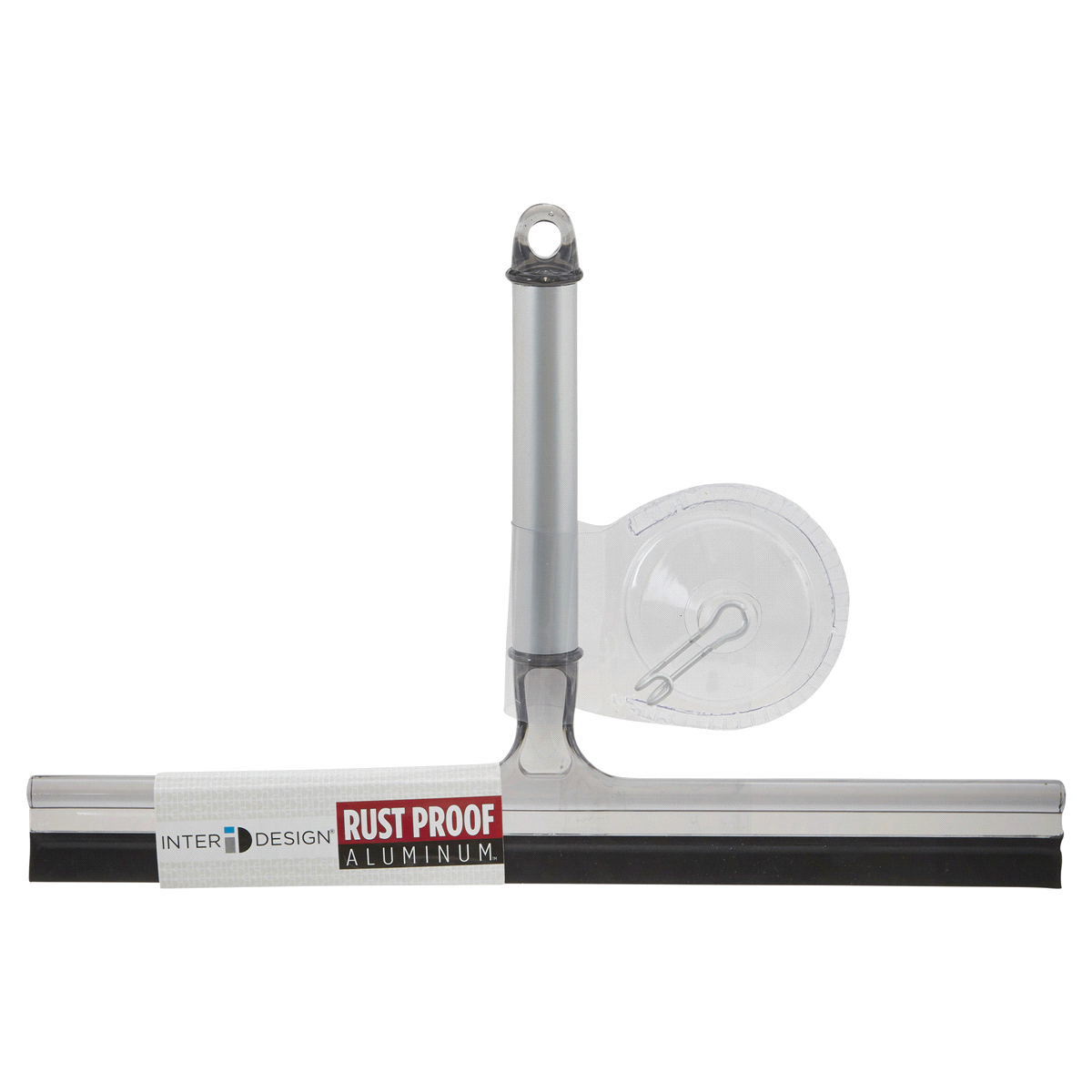 slide 1 of 5, InterDesign Metro Aluminum Shower Squeegee with Suction Storage Hook, Smoke/Silver, 12 in x 1.62 in x 7.25 in