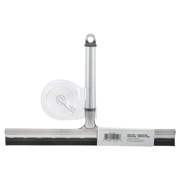 slide 4 of 5, InterDesign Metro Aluminum Shower Squeegee with Suction Storage Hook, Smoke/Silver, 12 in x 1.62 in x 7.25 in