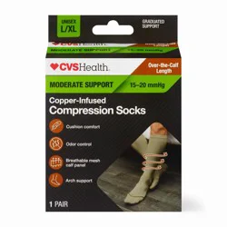 Cvs, Copper-Infused Compression Socks, Moderate Support 15-20mmhg, Unisex L/xl, Taupe
