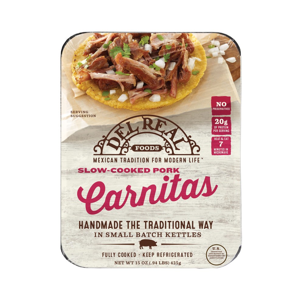 slide 1 of 5, Del Real Foods Carnitas, 15 oz