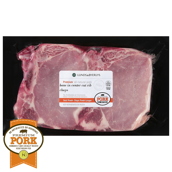 slide 1 of 1, Lunds & Byerlys Duroc Premium All-Natural Pork Bone-In Center Cut Rib Chops, per lb
