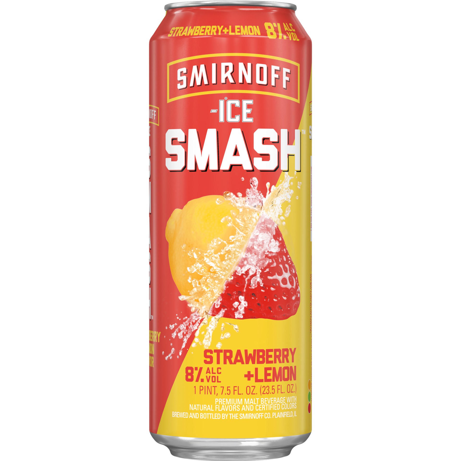 slide 1 of 1, Smirnoff Ice Smash Strawberry and Lemon, 23.5oz Single Can, 8% ABV, 23.50 fl oz