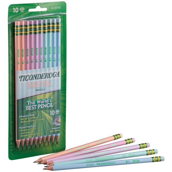 slide 3 of 7, Ticonderoga Wood-Cased Pencils, Pre-Sharpened, #2 HB Soft, Pastel Colors, 10 Count, 10 ct