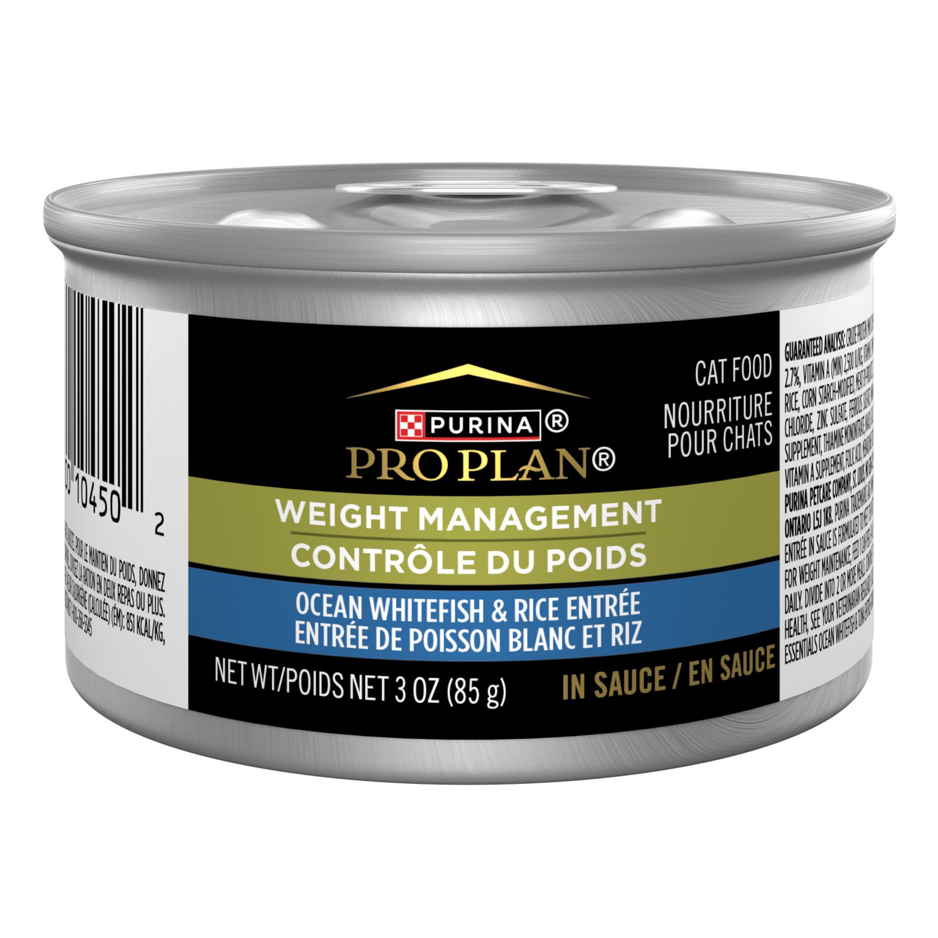slide 1 of 1, Purina Pro Plan Adult Weight Management Ocean Whitefish and Rice Entree in Sauce High Protein Wet Cat Food, 3 oz