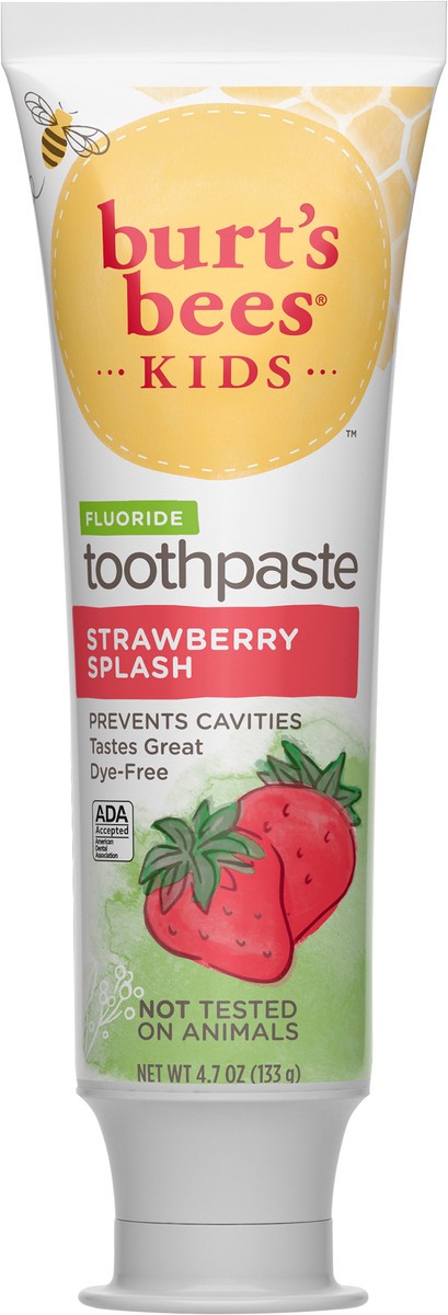 slide 2 of 3, Burt's Bees Kids Burt''s Bees Kids Toothpaste, Natural Flavor, with Fluoride, Strawberry Splash, 4.7 oz, 4.7 oz
