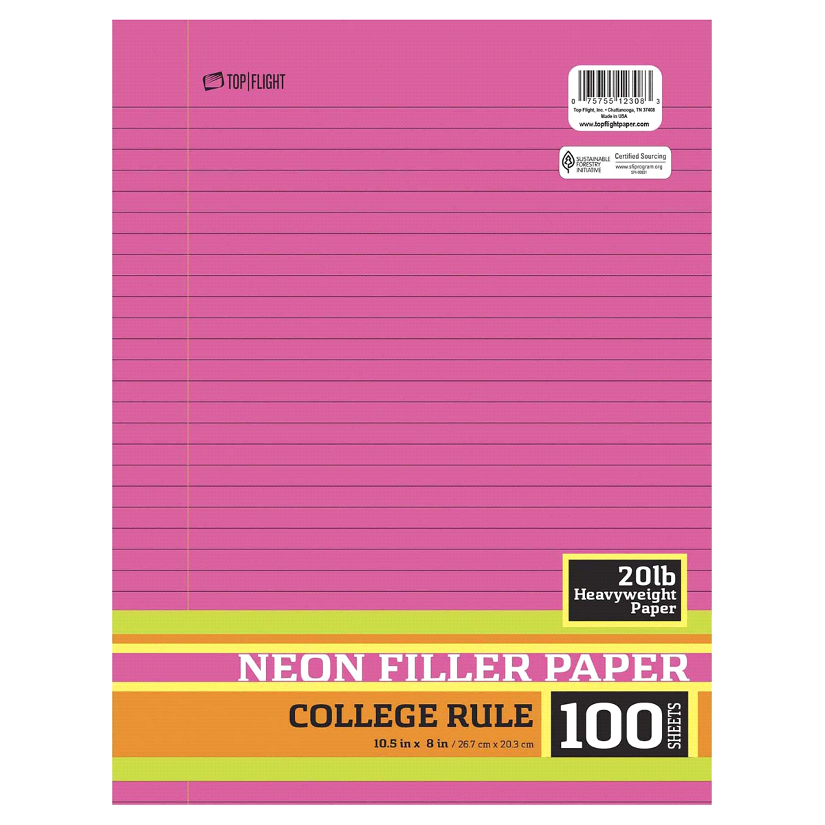 slide 1 of 1, Top Flight College Rule Neon Filler Paper, 100 ct