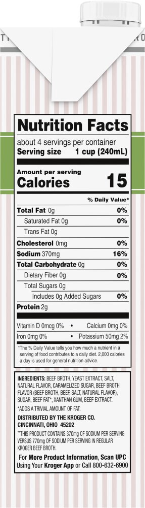 slide 5 of 6, Kroger Fat Free 50% Less Sodium Beef Broth, 32 oz