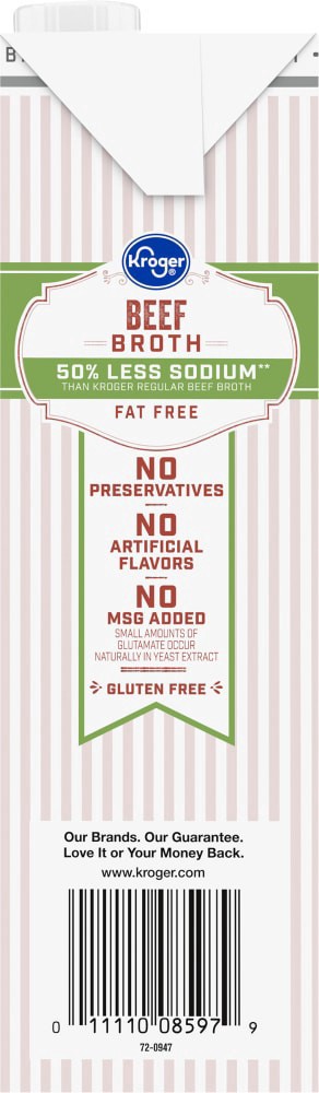 slide 2 of 6, Kroger Fat Free 50% Less Sodium Beef Broth, 32 oz