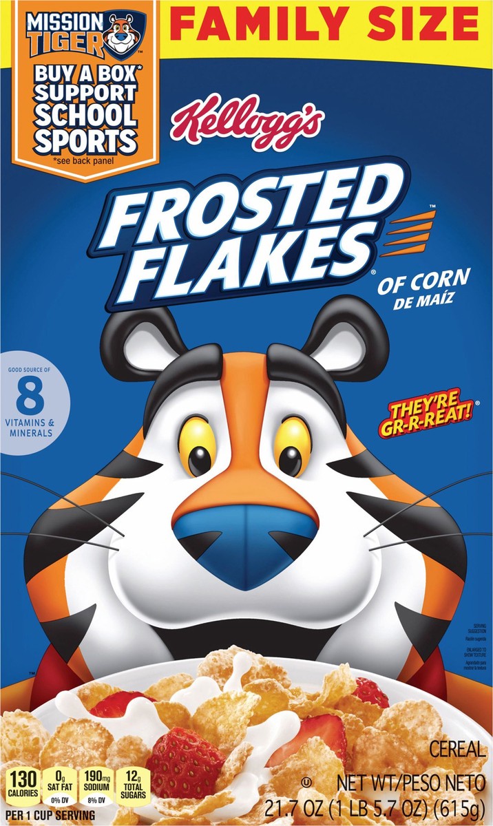 slide 4 of 12, Frosted Flakes Kellogg's Frosted Flakes Breakfast Cereal Original, Kids Cereal, 21.7 oz, 21.7 oz