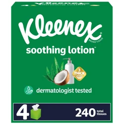 Kleenex Lotion Facial Tissues with Coconut Oil, 4 Cube Boxes, 60 Tissues Per Box, 3-Ply