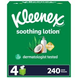 Kleenex Lotion Facial Tissues with Coconut Oil, 4 Cube Boxes, 60 Tissues Per Box, 3-Ply