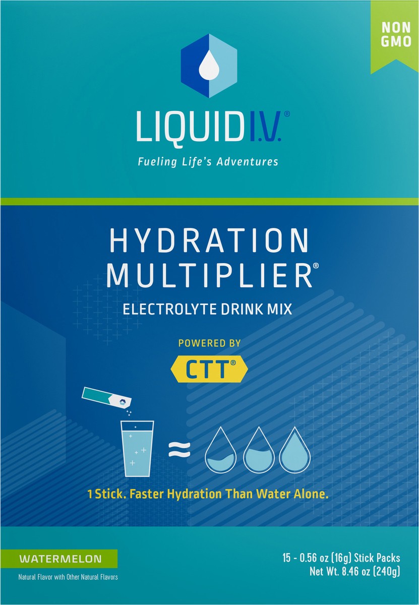 slide 3 of 7, Liquid I.V. Hydration Multiplier Watermelon Electrolyte Drink Mix 15 - 0.56 oz Stick Packs, 15 ct