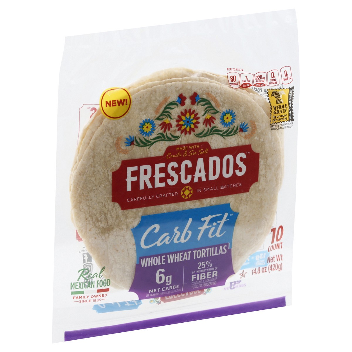 slide 2 of 9, Frescados Carb Fit Whole Wheat Flour Tortillas, 14.4 oz