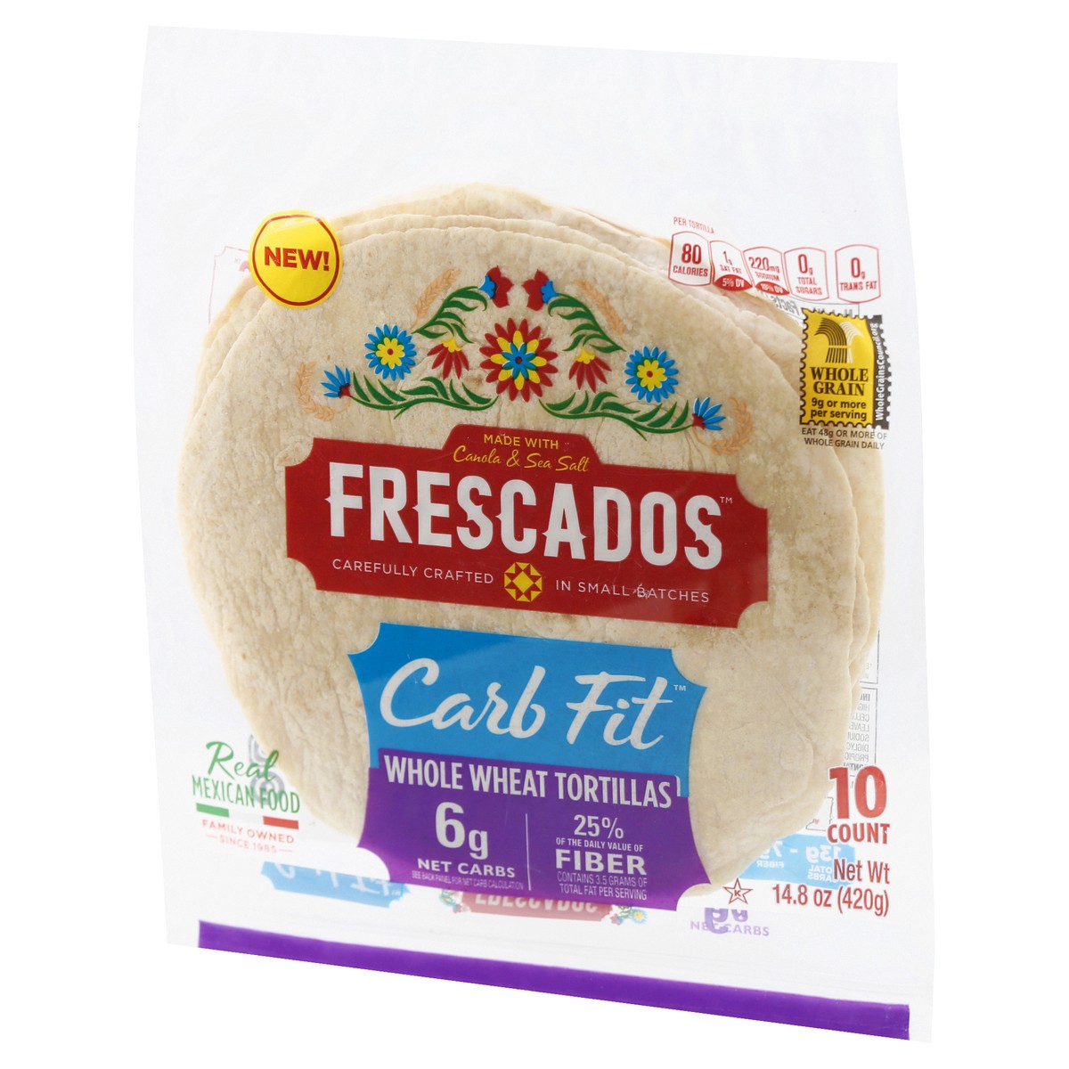 slide 3 of 9, Frescados Carb Fit Whole Wheat Flour Tortillas, 14.4 oz