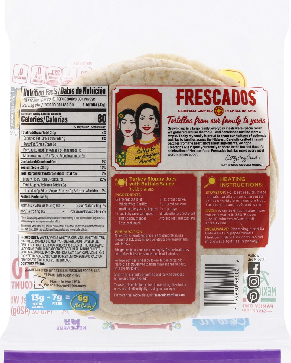 slide 8 of 9, Frescados Carb Fit Whole Wheat Flour Tortillas, 14.4 oz