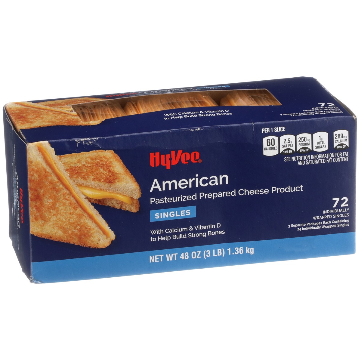 slide 3 of 8, Hy-vee American Pasteurized Prepared Cheese Product Singles, 72 ct