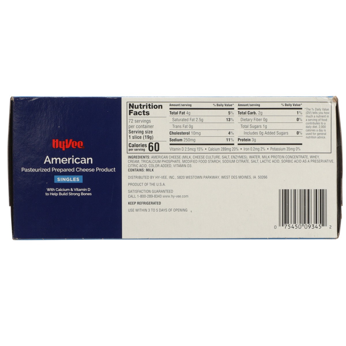 slide 8 of 8, Hy-vee American Pasteurized Prepared Cheese Product Singles, 72 ct