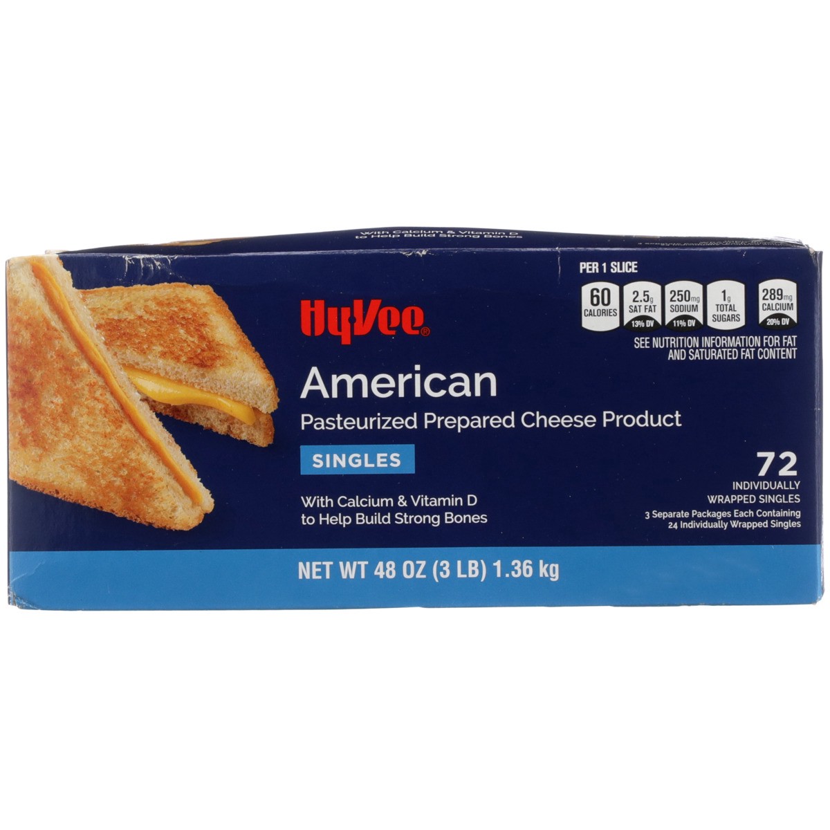 slide 2 of 8, Hy-vee American Pasteurized Prepared Cheese Product Singles, 72 ct