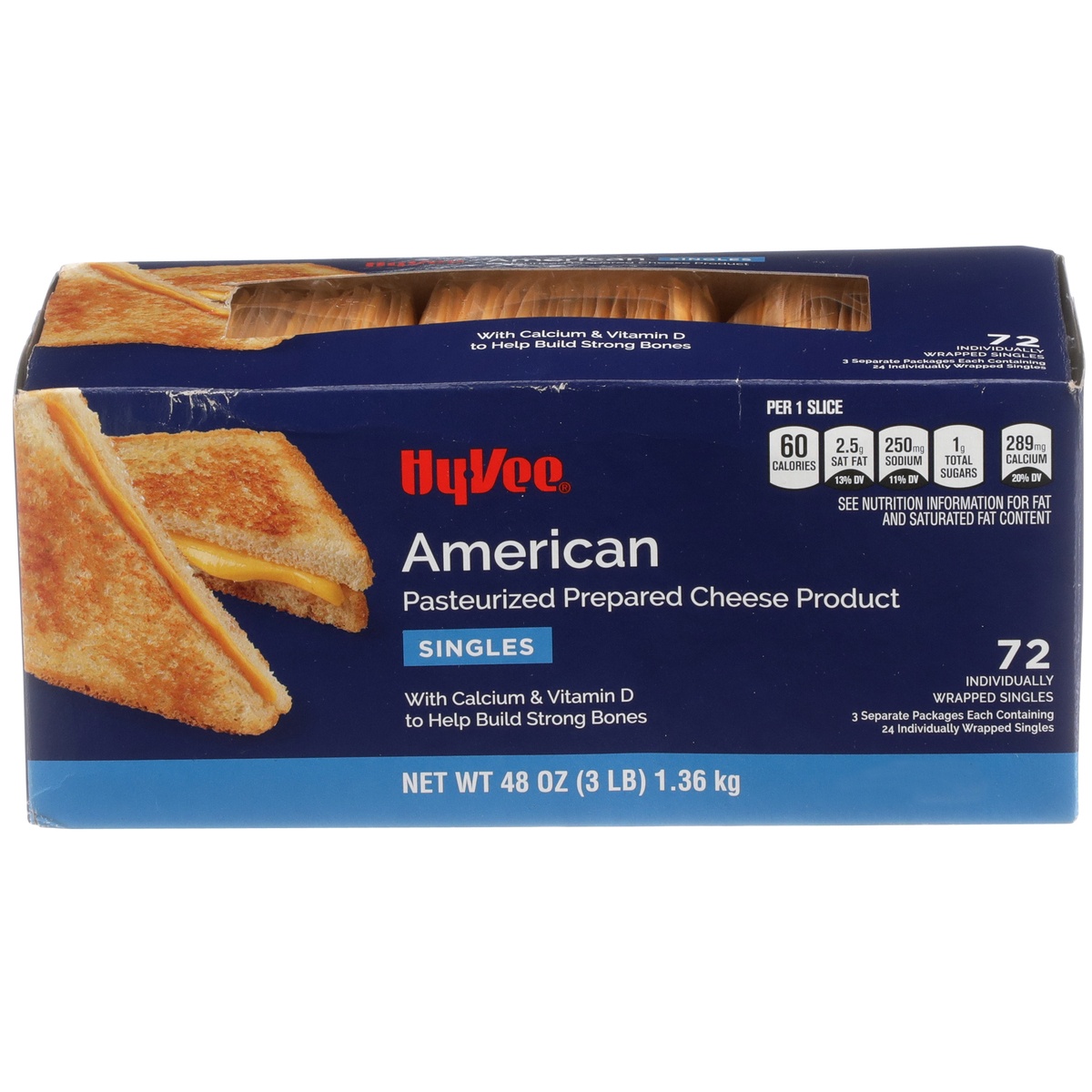 slide 1 of 8, Hy-vee American Pasteurized Prepared Cheese Product Singles, 72 ct