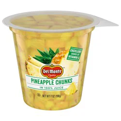 Del Monte Pineapple Chunks in 100% Juice, 7 oz Cup
