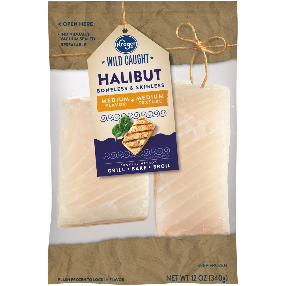 slide 1 of 1, Kroger Wild Caught Boneless & Skinless Halibut Fillets, 12 oz