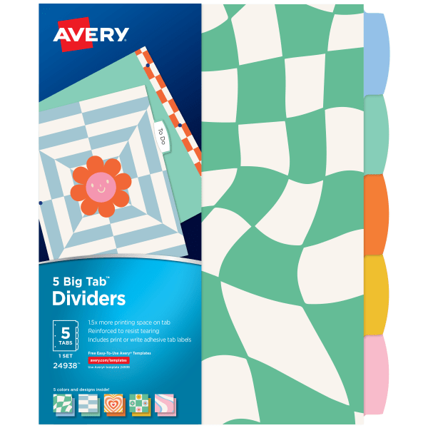 slide 1 of 7, Avery Big Tab Reversible Fashion Dividers, 8-1/2"" X 11"", Retro Pattern, Pack Of 5 Dividers, 5 ct