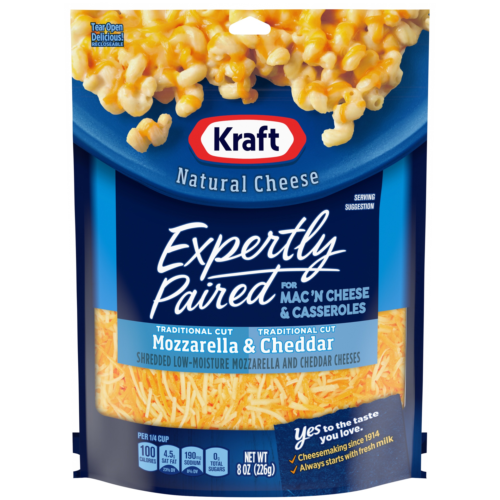 slide 1 of 9, Kraft Expertly Paired Mozzarella & Cheddar Shredded Cheese for Mac'N Cheese & Casseroles, 8 oz