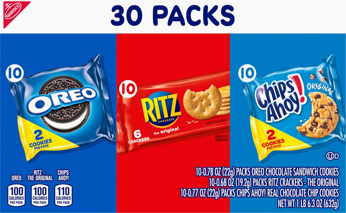 slide 6 of 9, Nabisco Cookies & Cracker Variety Pack, OREO, RITZ & CHIPS AHOY!, 30 Snack Packs, 30 ct