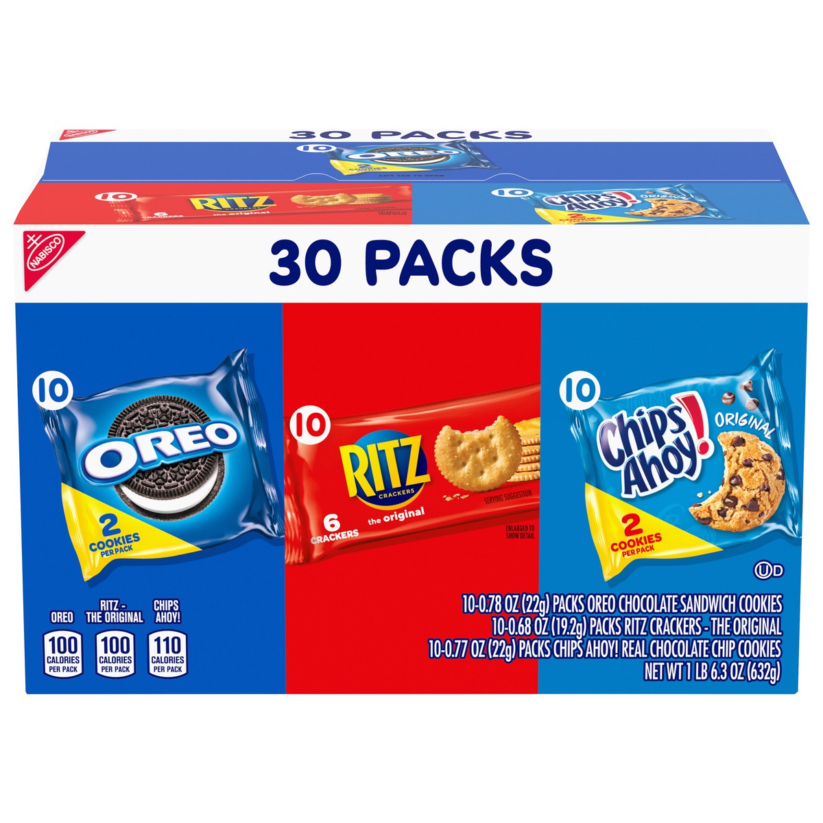 slide 1 of 9, Nabisco Cookies & Cracker Variety Pack, OREO, RITZ & CHIPS AHOY!, 30 Snack Packs, 30 ct