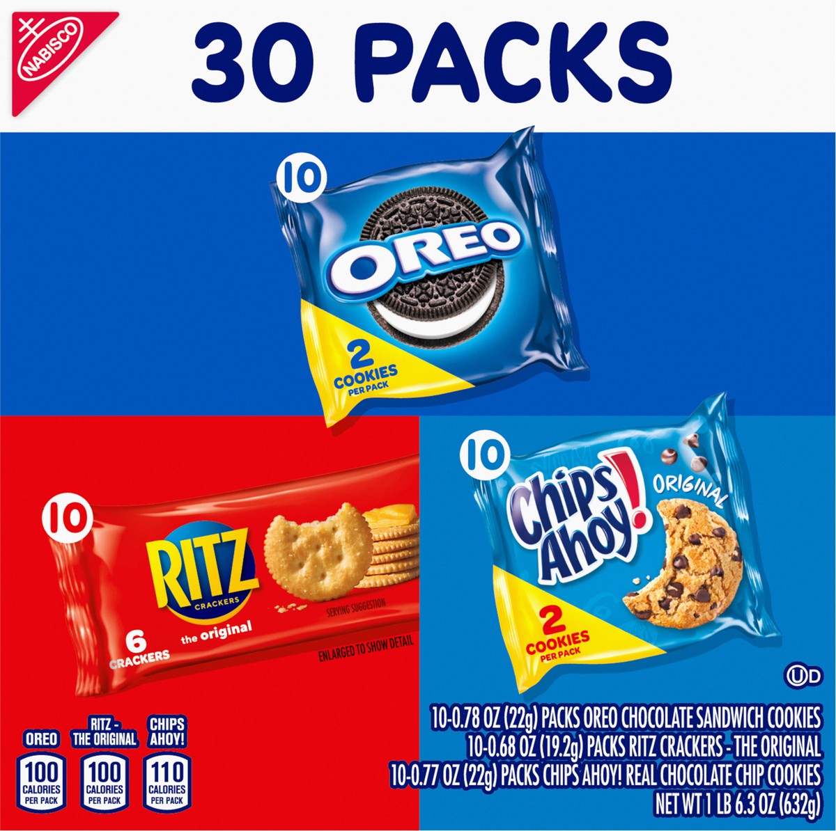 slide 7 of 9, Nabisco Cookies & Cracker Variety Pack, OREO, RITZ & CHIPS AHOY!, 30 Snack Packs, 30 ct
