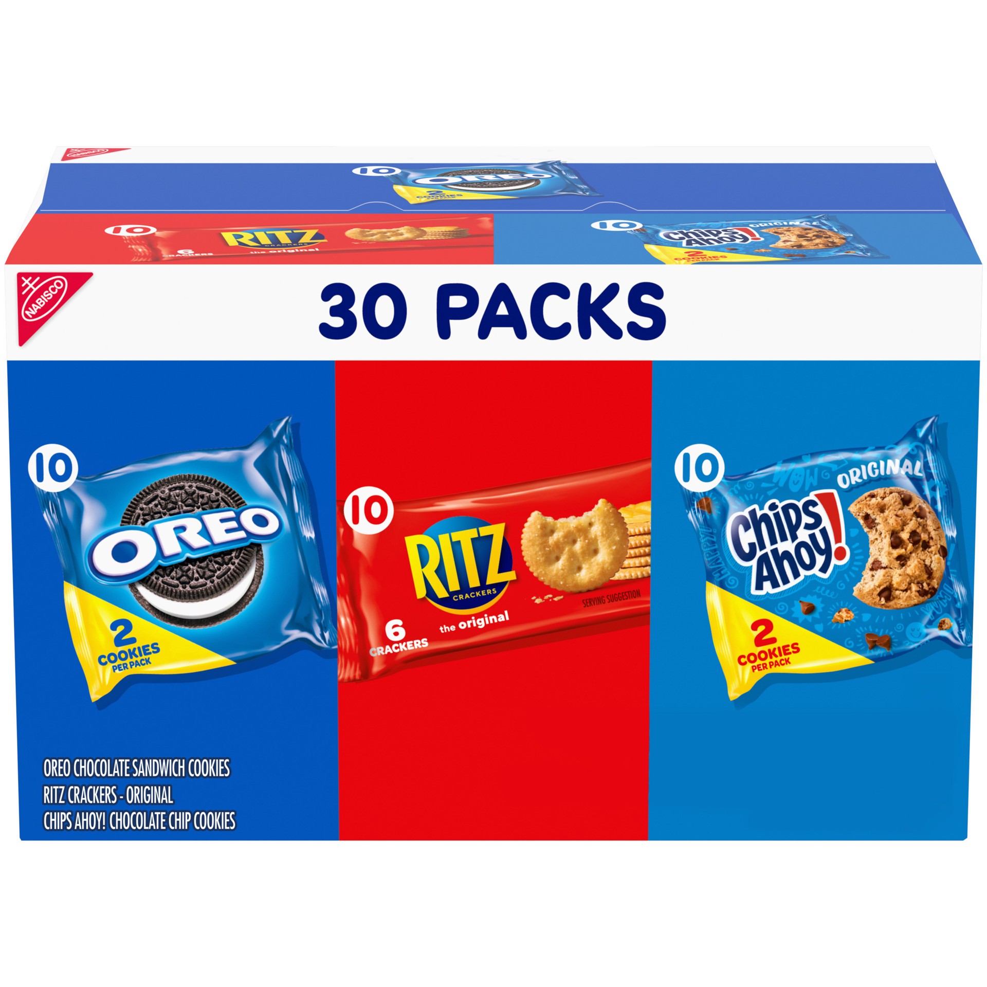 slide 1 of 9, Chips Ahoy!/Oreo Nabisco Cookies & Cracker Variety Pack, OREO, RITZ & CHIPS AHOY!, 30 Snack Packs, 22.3 oz