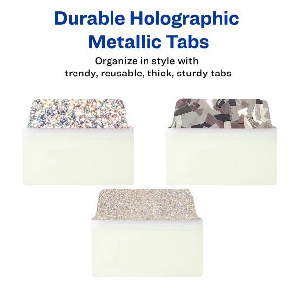 slide 7 of 9, Avery Luxe Collection Ultra Tabs, 2"" X 1-1/2"", Silver Holographic Designs, Pack Of 18 Tabs, 18 ct
