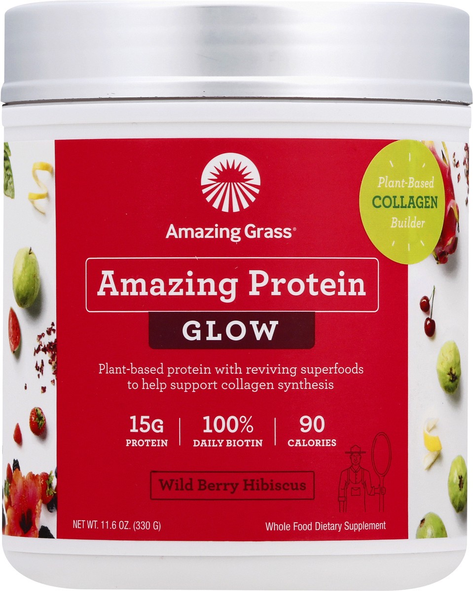 slide 2 of 12, Amazing Grass Glow Wild Berry Hibiscus Amazing Protein 11.6 oz, 11.6 oz