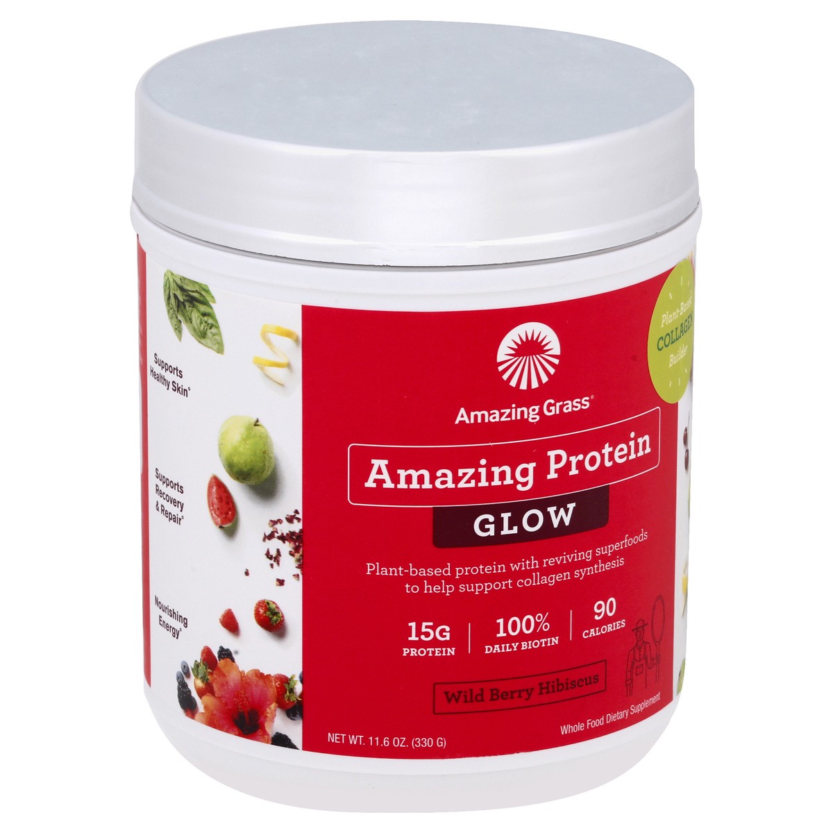 slide 12 of 12, Amazing Grass Glow Wild Berry Hibiscus Amazing Protein 11.6 oz, 11.6 oz