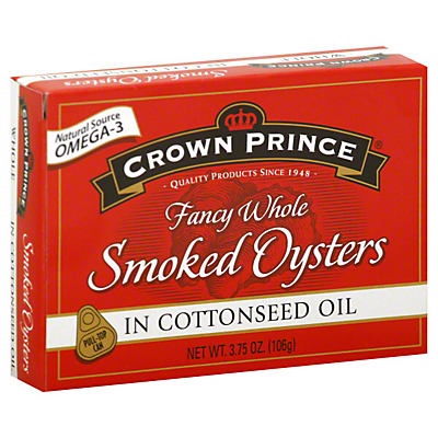 slide 1 of 1, Crown Prince Fancy Whole Smoked Oysters in Cottonseed Oil, 3.75 oz