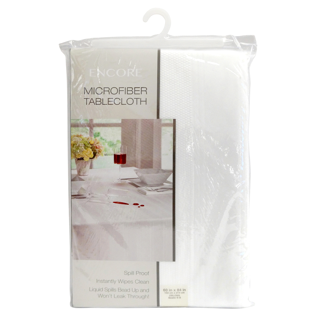 slide 1 of 1, Encore Fabric Tablecloth White 60x102, 1 ct