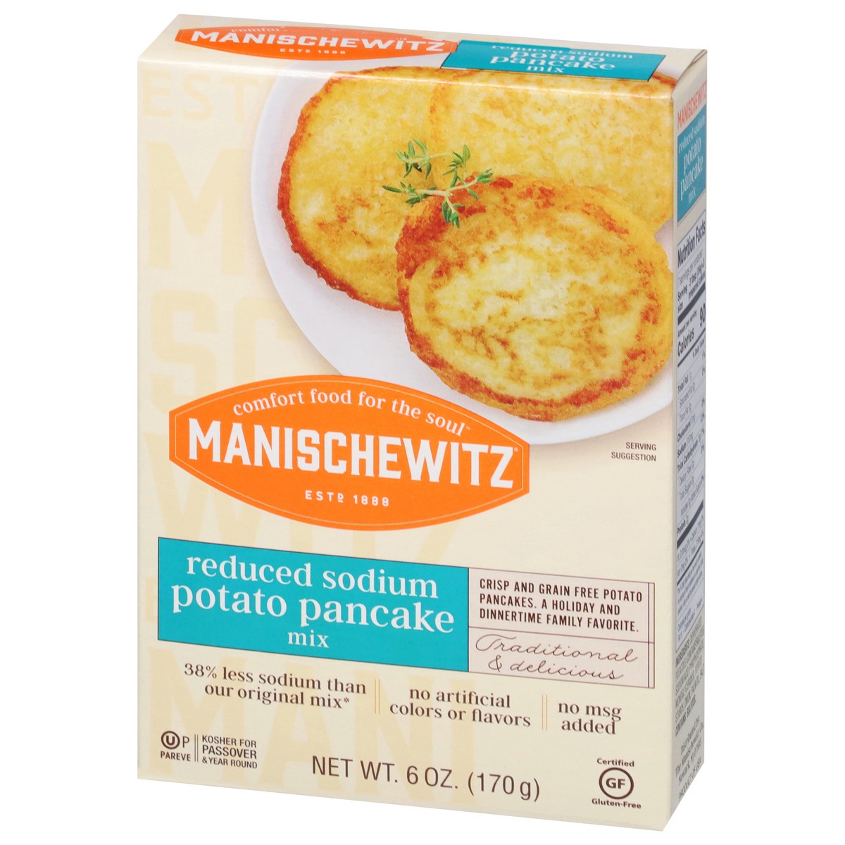 slide 4 of 9, Manischewitz Reduced Sodium Potato Pancake Mix 6 oz, 6 oz