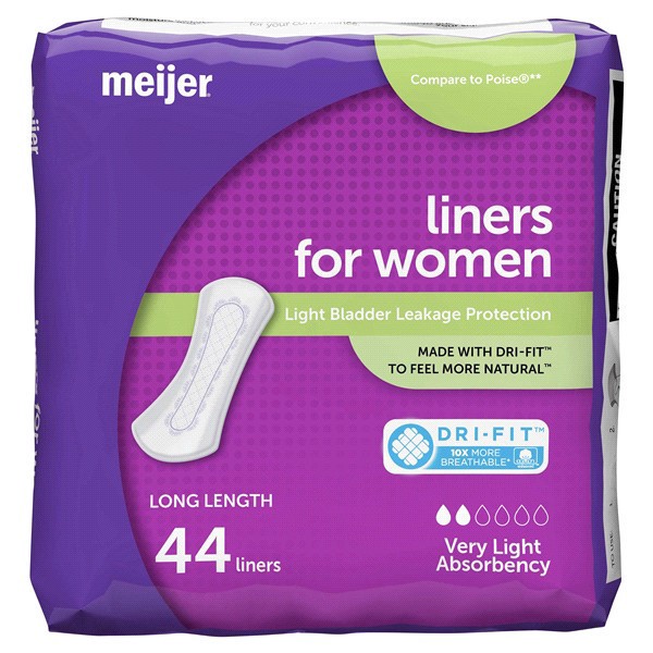 slide 16 of 17, Meijer Bladder Control Liners, Very Light Absorbency, Long Length, 44 ct