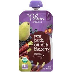 Plum Organics Stage 2 Organic Baby Food Pear, Purple Carrot + Blueberry 4oz Pouch