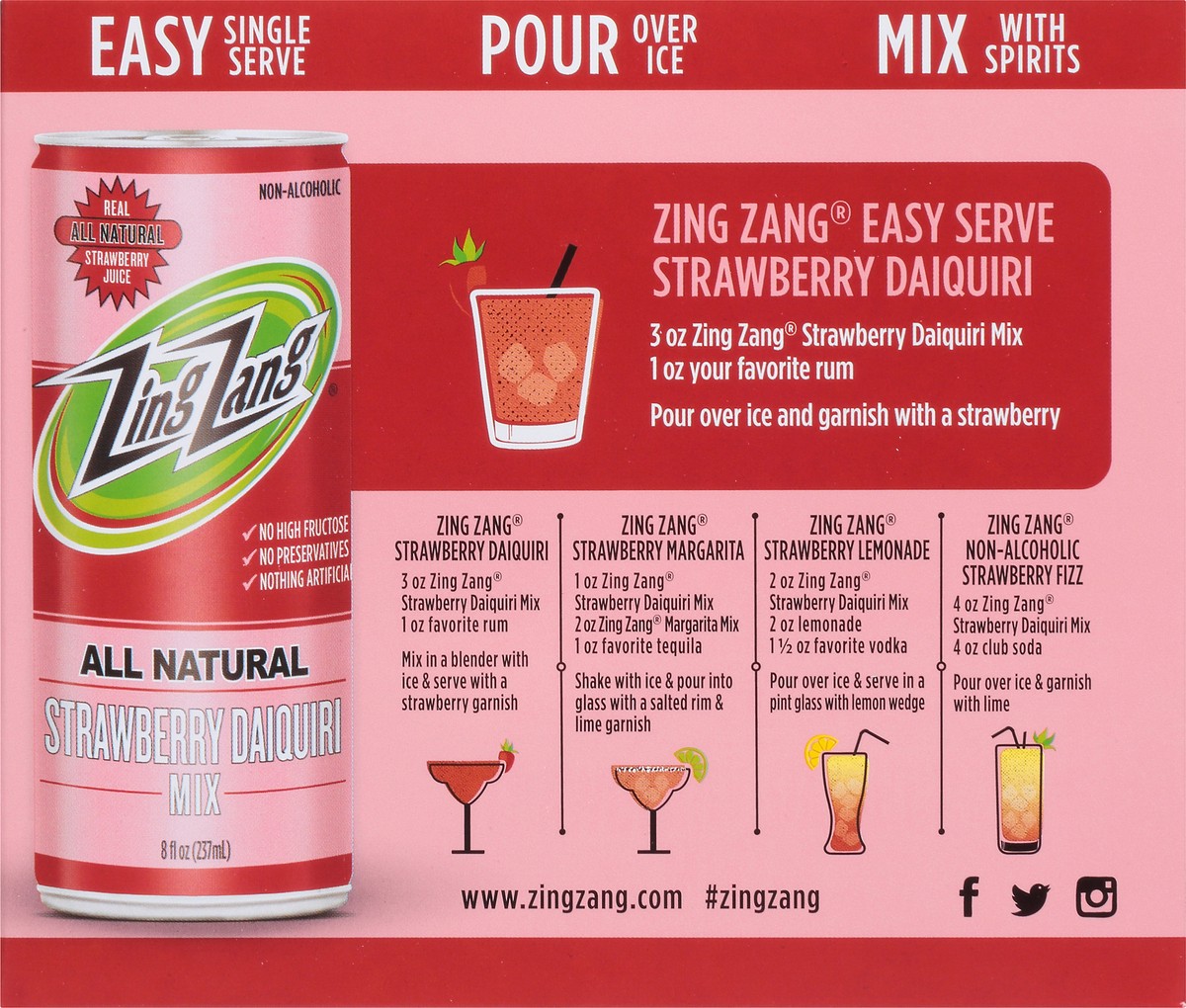 slide 3 of 7, Zing Zang Strawberry Daiquiri Mix, 6 ct; 8 oz