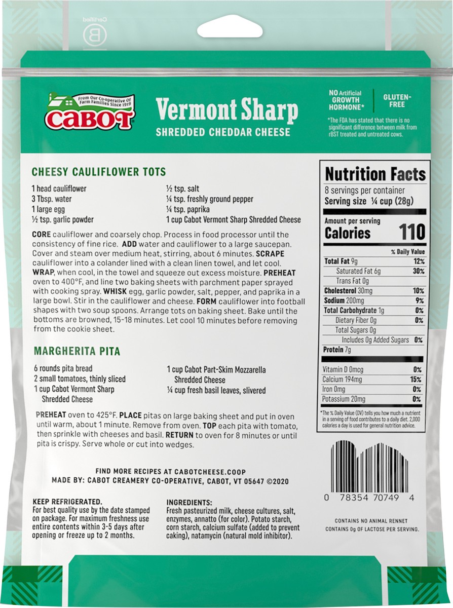 slide 2 of 3, Cabot Sharp Shredded Yellow Cheddar Cheese, 8 oz