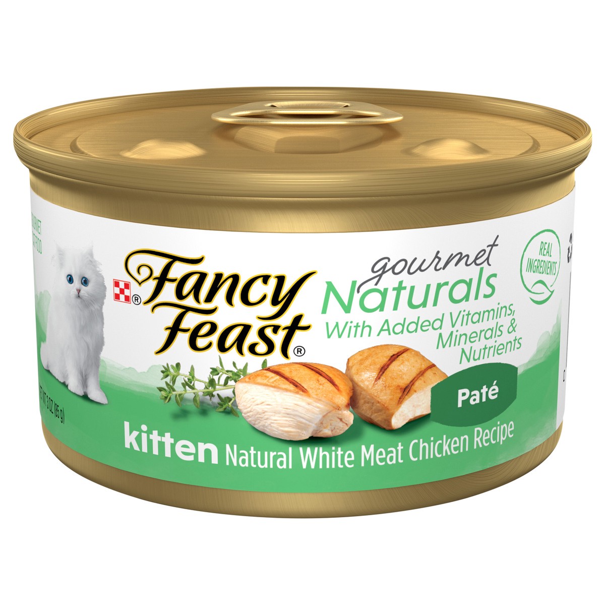 slide 1 of 8, Fancy Feast Purina Fancy Feast Grain Free Pate Wet Kitten Food Gourmet Naturals White Meat Chicken Recipe, 3 oz